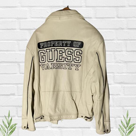 Y2k Vintage 80's‎ Guess G-81 Varsity Men's or Women's Leather Jacket Size L - Picture 6 of 15
